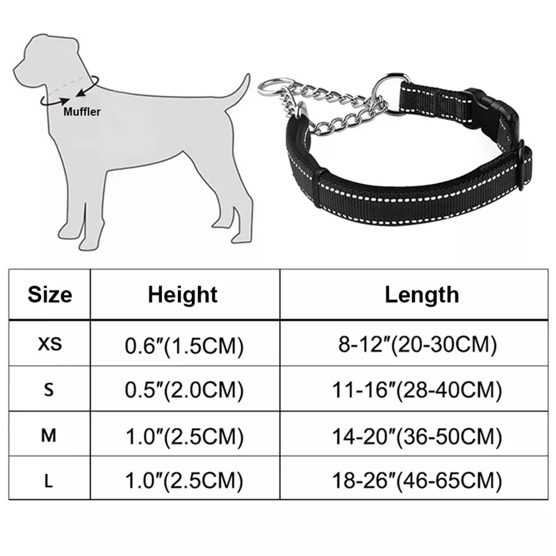 Dog Collar for Small, Medium and Large Dogs Safety Latch Reflective Adjustable Stainless Steel Chain Dog Collar for Training