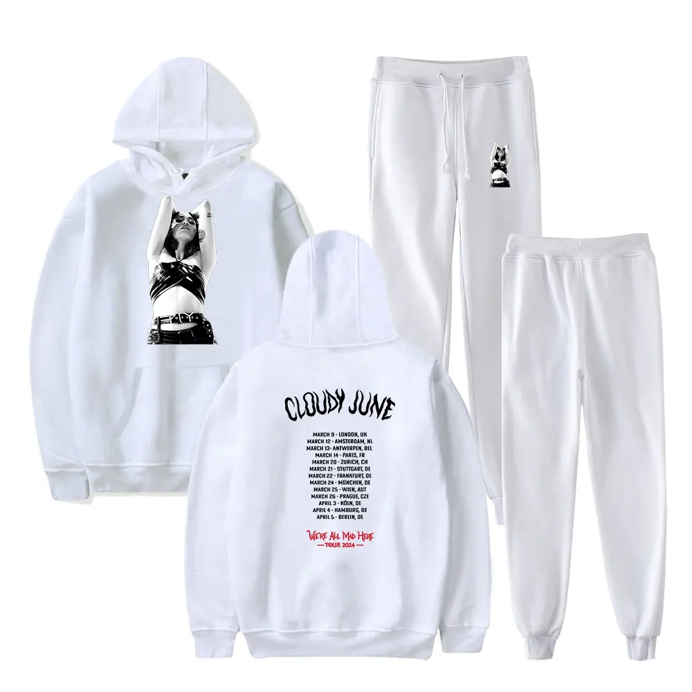 Cloudy June We're All Mad Here Tour Hoodie Suit  Pocket Drawstring Hoodie Streetwear  Hip Hop 2 Pieces Sets Fashion Clothes