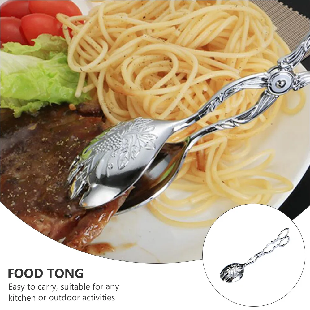 

1 pc Stainless Steel Food Clamp Bread Tong Thick Round Handle Non Slip Kitchen Tool For Bbq Cooking Serving Vegetables Cheese