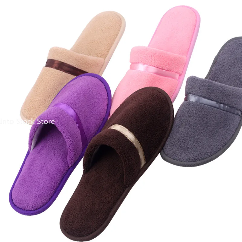 Hotel Slippers Non-slip Coral Fleece Slippers Sweat-absorbent Warm Slippers Home Guest Shoes Men Business Travel Passenger Shoes