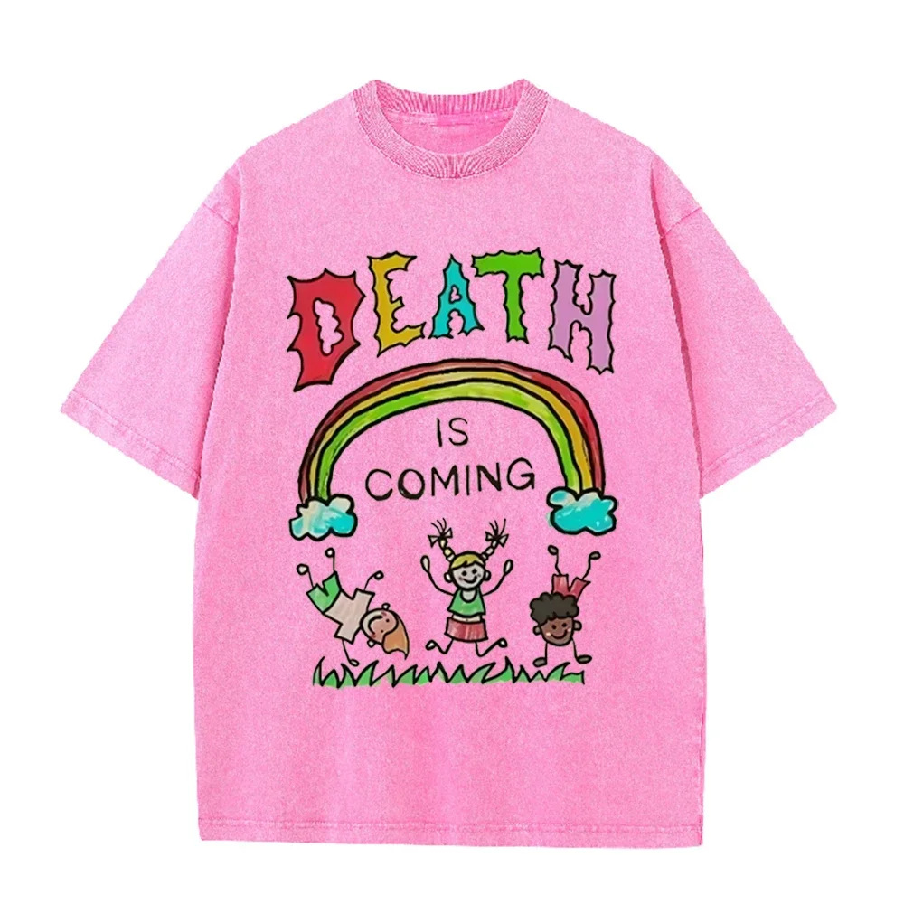 T-shirt graphique unisexe « La Mort Approche » été 2026, 100 % coton, style vintage Harajuku, coupe ample, manches courtes, streetwear amusant pour le quotidien