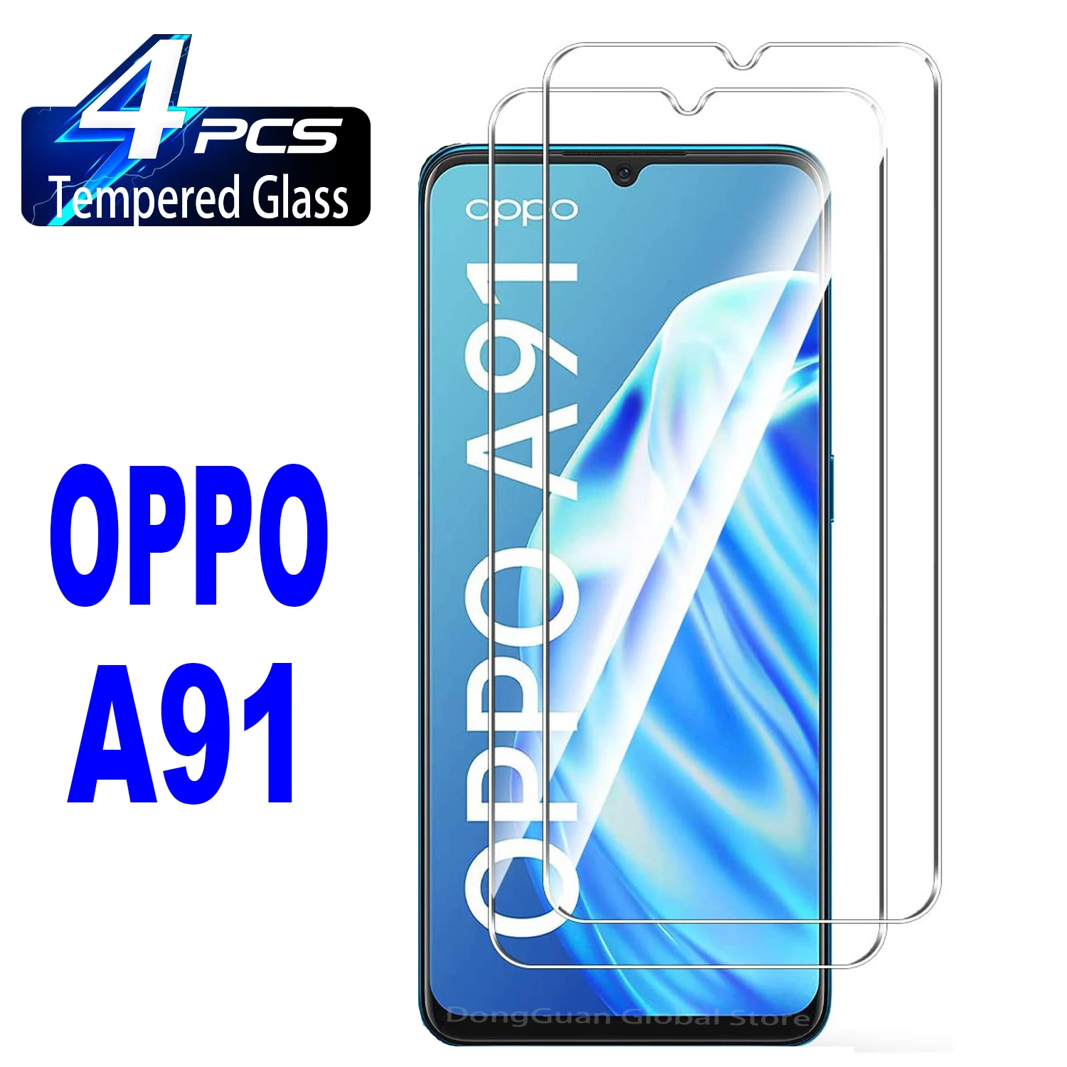 Kaca Tempered Film 9H untuk OPPO A91 2/4 buah, kaca pelindung layar HD