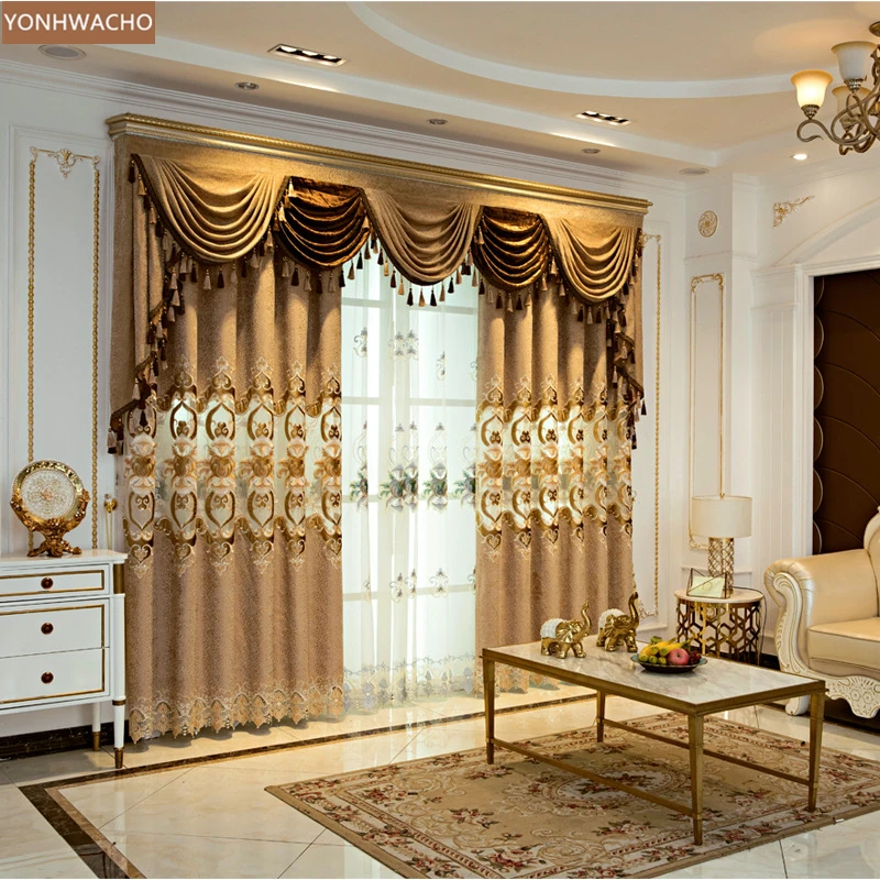 

new luxury American chenille embroidery coffee cloth curtain valance tulle C162