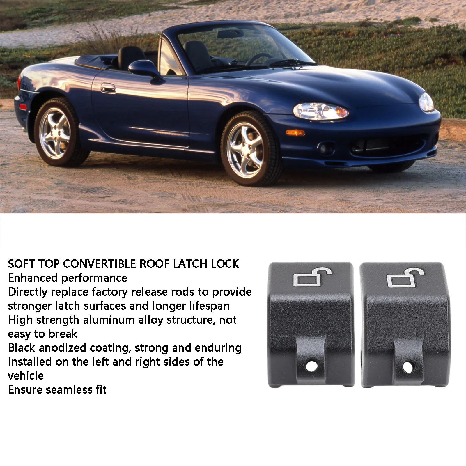 سيارة لينة العلوي للتحويل سقف قفل بمزلاج مجموعة اليسار اليمين سبائك الألومنيوم استبدال ل مياتا مازدا 1990-2005 HL-1036-BK