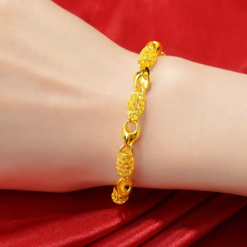 Berlapis 100% 24K emas asli 18K gelang manik-manik keberuntungan wanita berbintang gelang emas murni 18K semua cocok kupu-kupu empat daun semanggi