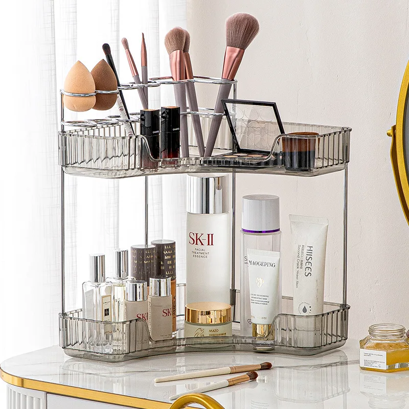 Bathroom Organizer Shelves Corner Storage Rack Acrylic Toothbrush Cups Skincare Makeup Brush Desktop Washstand Holder New