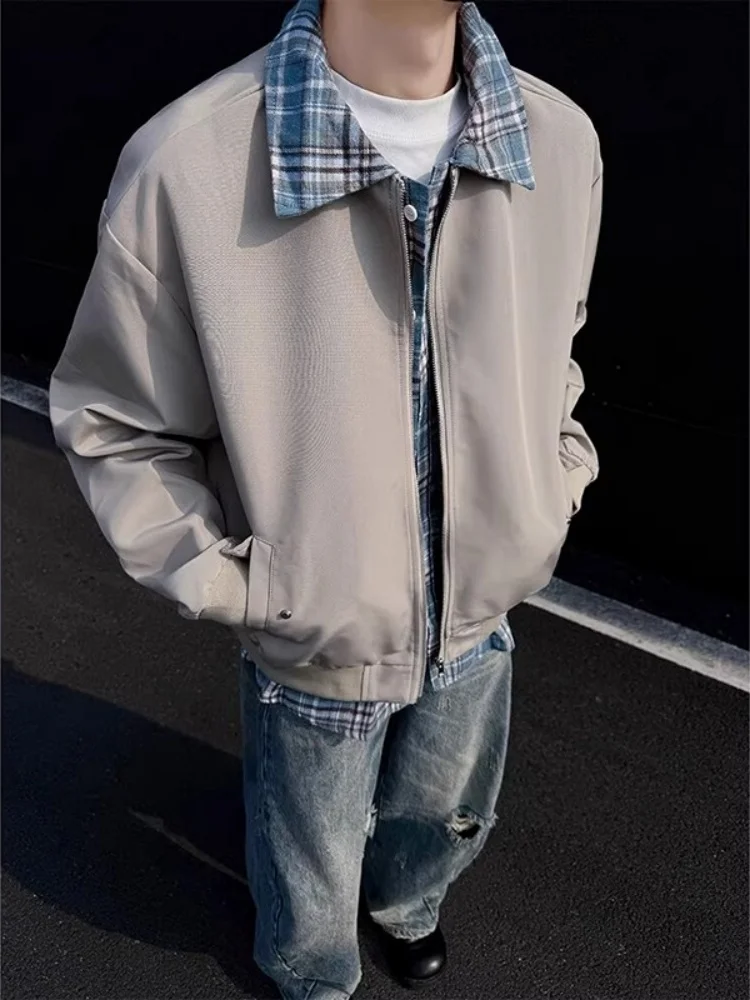 

Cleanfit American Sle Plaid ort Jaet Мужская весенне-осенняя Sli Fake из двух частей Baseball orm Свободная посадка Long Sve