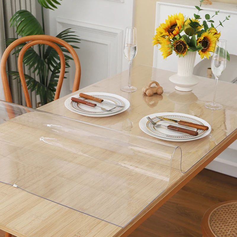 

Pvc Transparent Table Cloth Cover Tablecloth Mat Waterproof Rectangle Soft Glass Cloth Dining Kitchen Oilproof Desk Table Mat