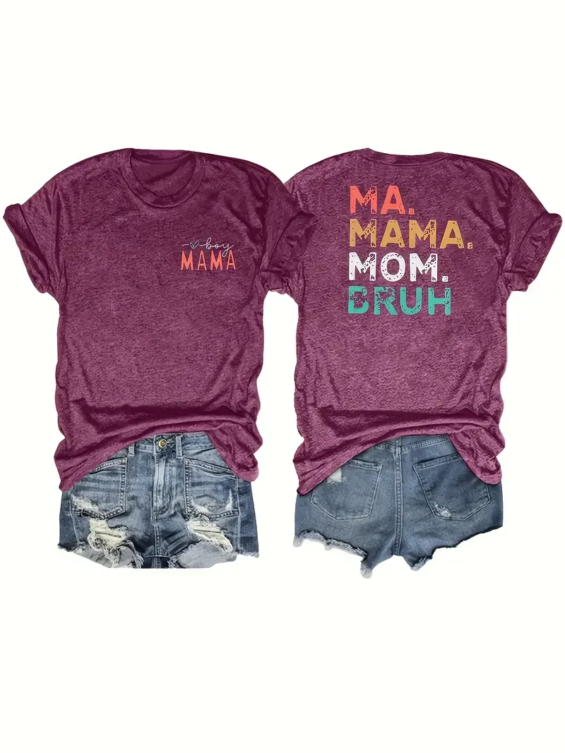 Ma Mama Mom Bruh Shirt Ladies Boys Mom T-shirt Fun Mom Alphabet Print Shirt Casual Short Sleeve T-shirt Top