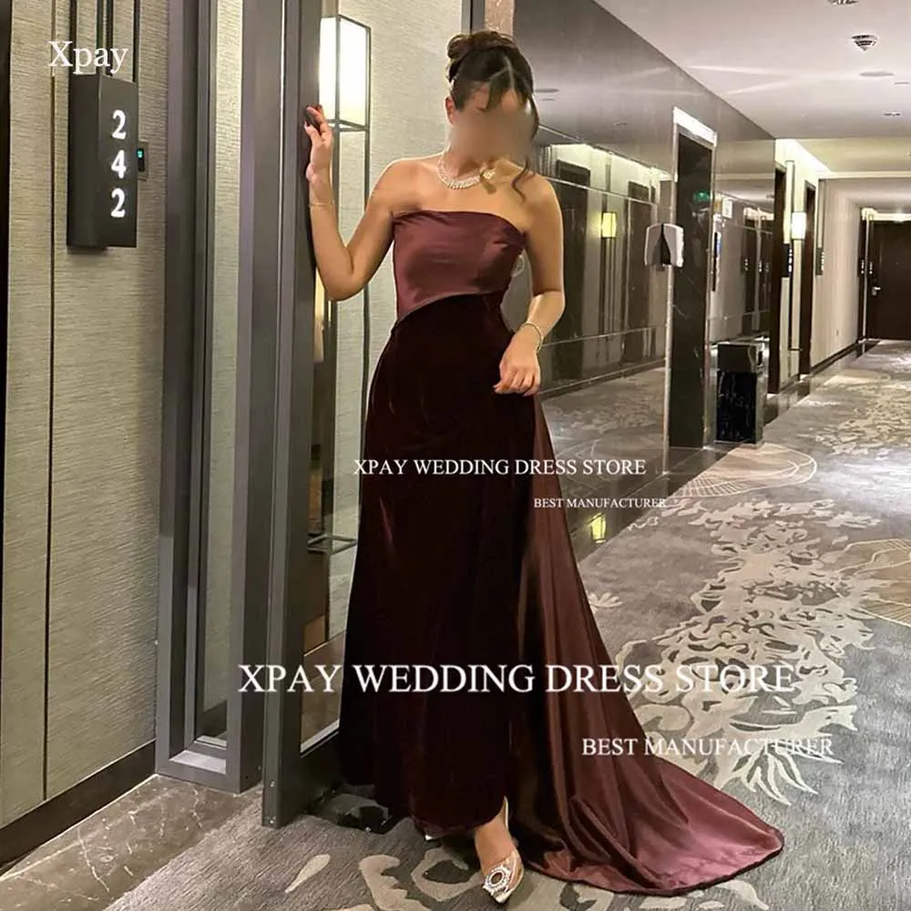 

XPAY Contrast Color Velvet Mermaid Evening Dresses Sleeveless Wedding Party Gown Saudi Arabic Backless Special Occasion Dress