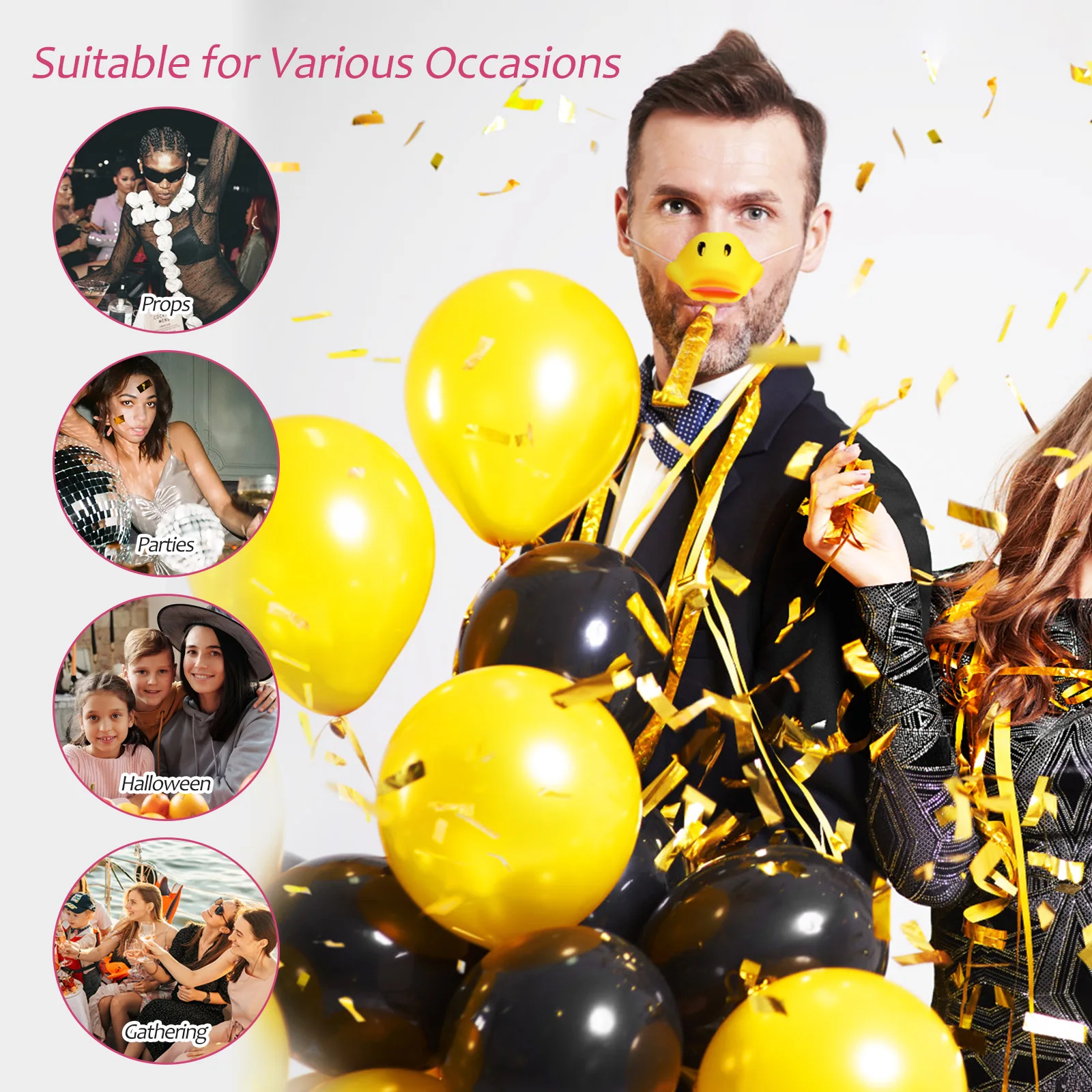 

4 pcs Duck Nose Prop Lightweight Vinyl Fun Design Party Carnival Cosplay Supply Portable Animal Costume Accessory Simulation