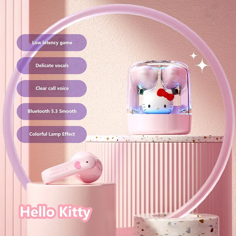 Sanrio EJ-986 TWS Earbuds Kuromi Hello Kitty Wireless Earphones Bluetooth Transparent Warehouse HIFI Sound Headsets Long Battery