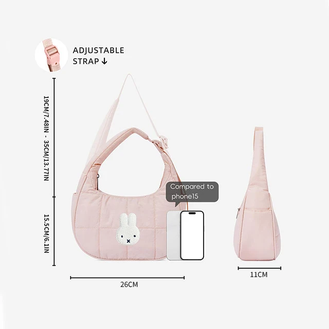 حقيبة ميفي ذات مربعات تحت الإبط، حقيبة كتف مفردة منفوشة، حزام كتف قابل للتعديل، حقيبة أرنب ناعمة ولطيفة للخريف والشتاء