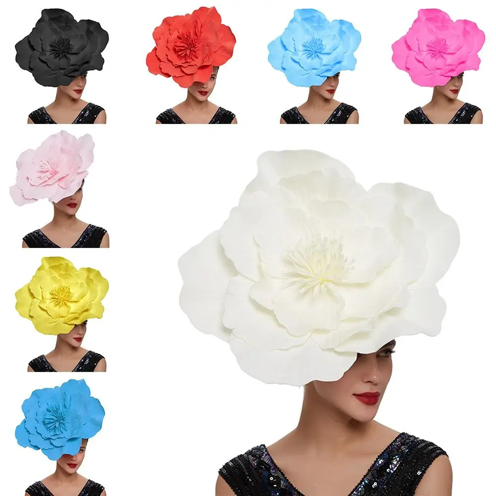 Women Feathers Bridal Hair Band Bow Hat Headdress Large Flower Makeup Prom