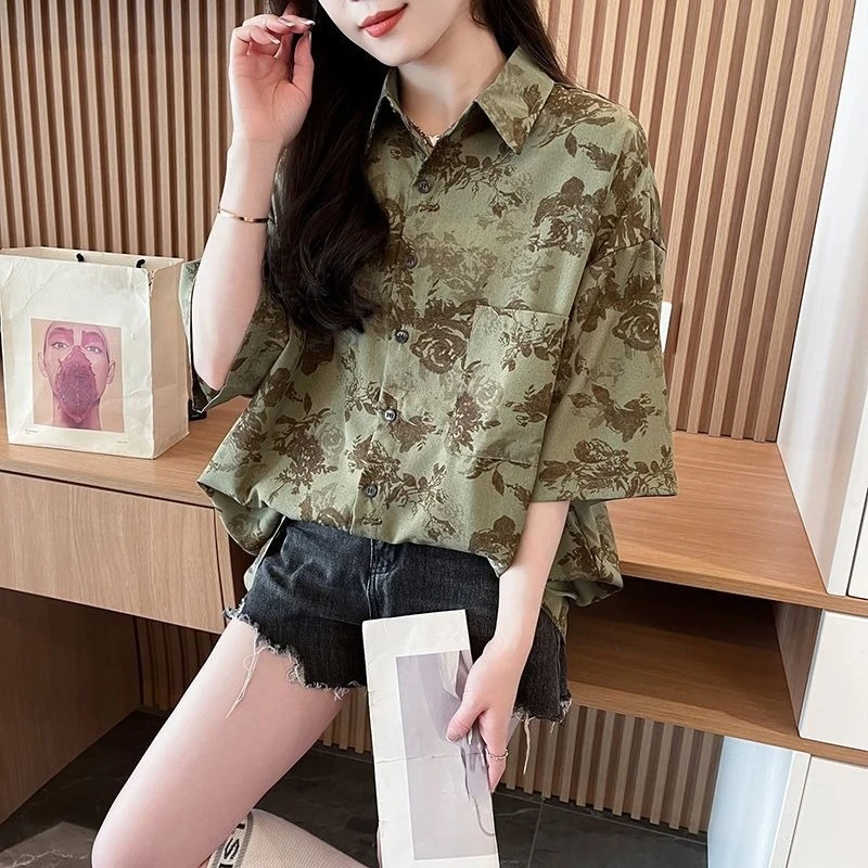 

Женская ретро-рубашка с эффектом омоложения, с коротким рукавом, летняя, свободного кроя, дышащая, с защитой от солнца, стройнящая, модная