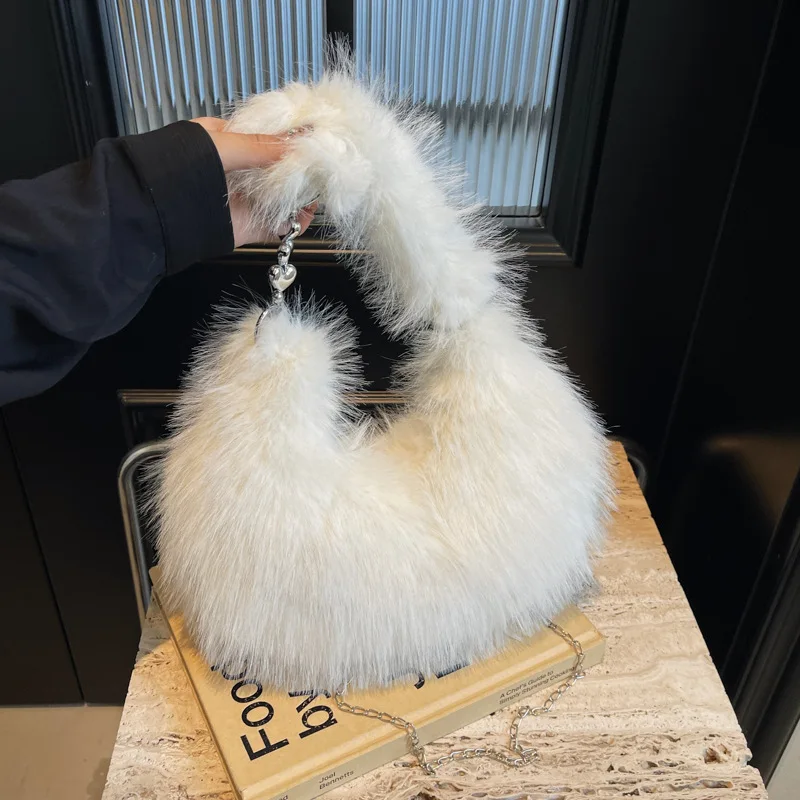 Outer Order Retro Portable Plush Shoulder Bag Women's 2025 New Spring Fashion Fluffy Shoulder Underarm Bag Messenger Bag