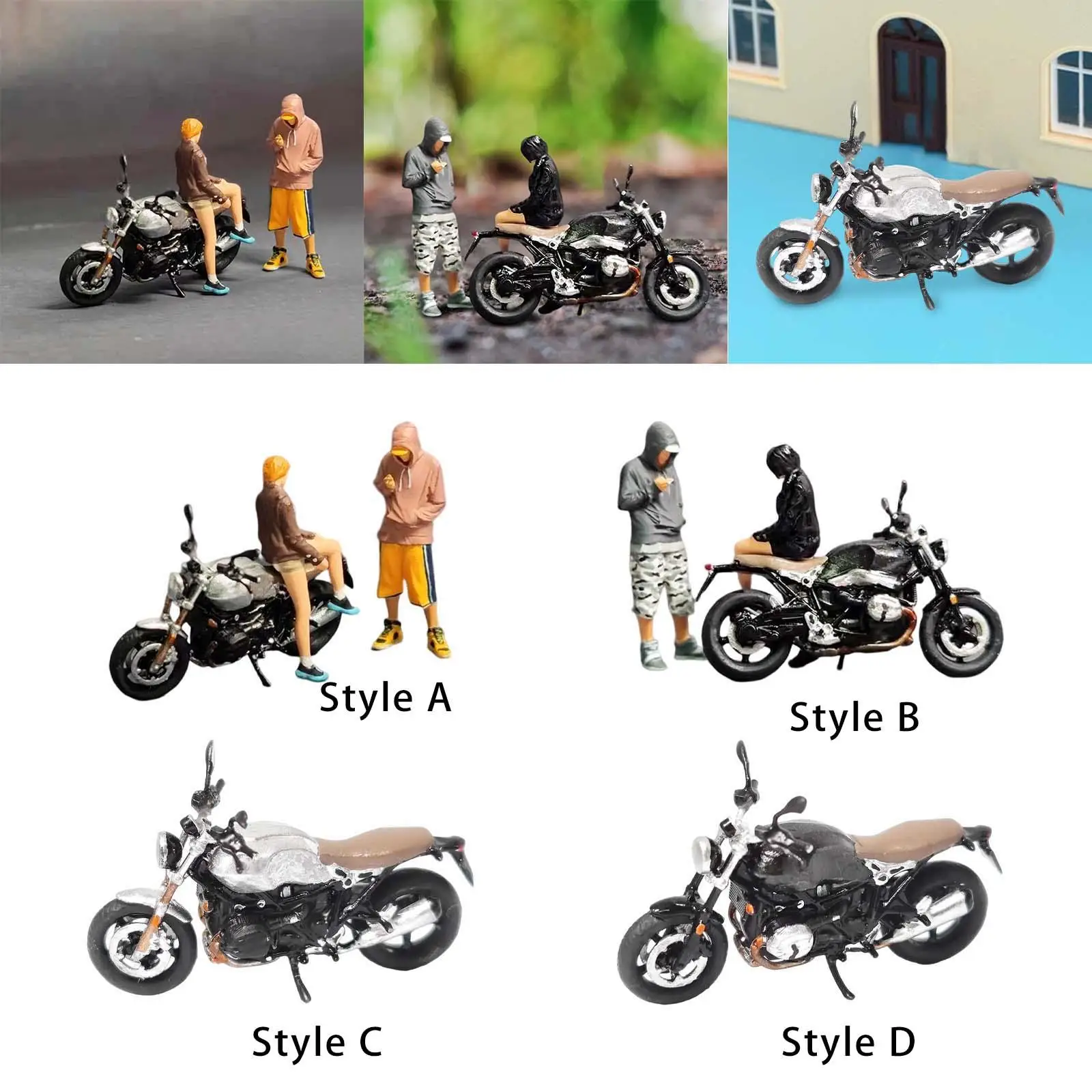 1:64 Figuur Motorfiets Dioramas Desktop Ornament Miniatuur Scènes Pop Beeldjes