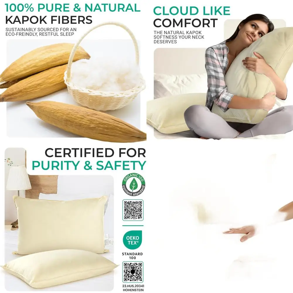 

Органические подушки из капока - наполнены натуральным волокном, дышащий хлопковый чехол, стандартный размер 20x28