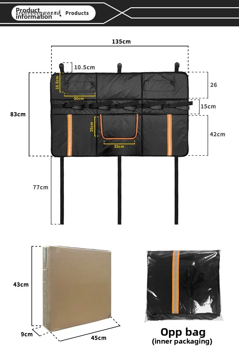 Heckklappenpolster für Mountainbikes, Pickup-Truck, Heckklappen-Schutzpolster mit 3 Werkzeugtaschen, 52 Zoll breit, für 5 Fahrräder – Detail 12