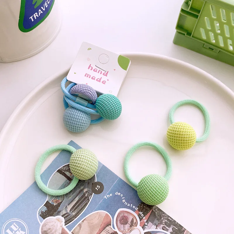 

3 Pack 3D Round Ball Fabric Hair Tie for Children Candy Color Mixed High Elasticity Ponytail Holder Cute Breathable