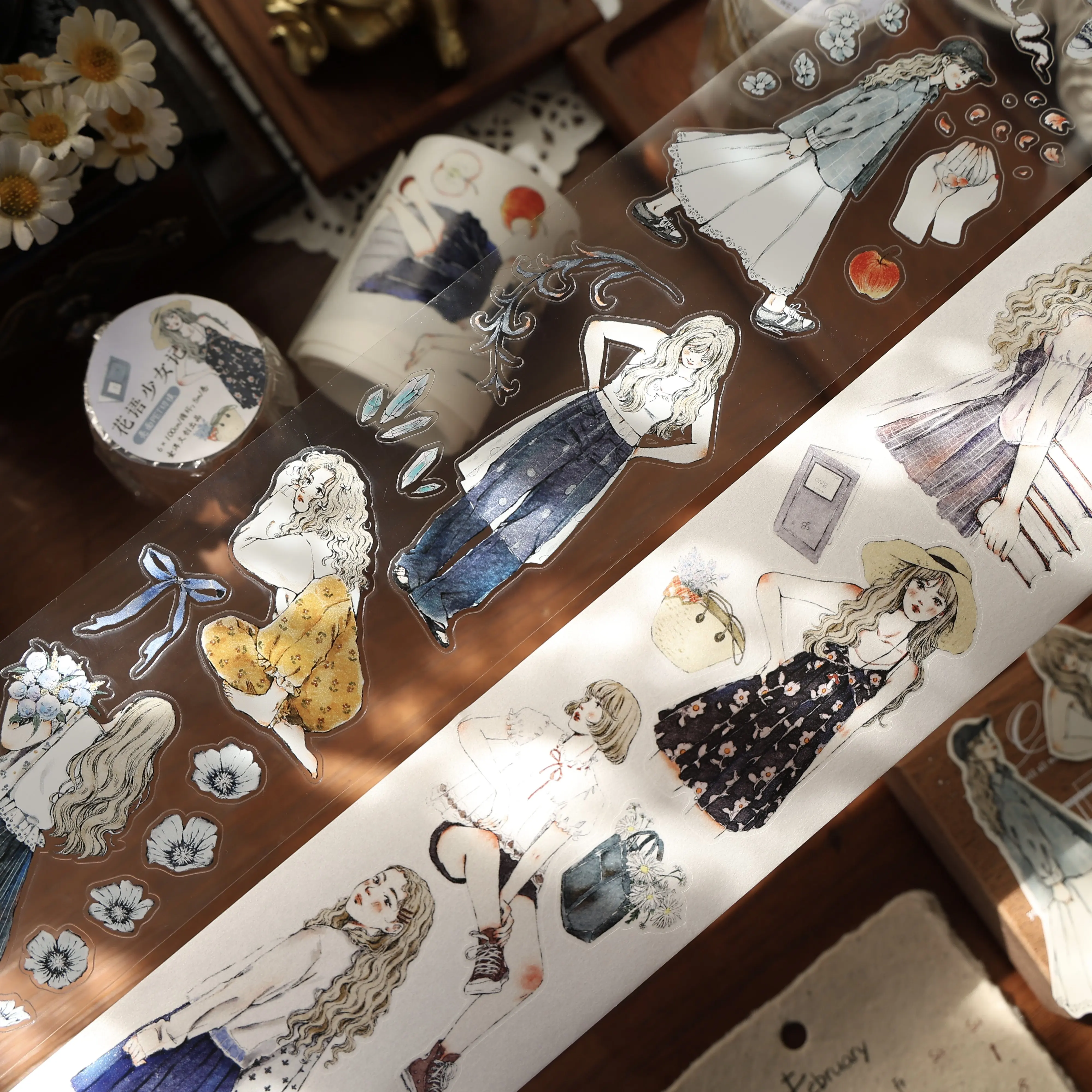 

Декоративная лента Washi с цветочными мотивами и вырезанными фигурками в ретро-стиле, наклейки из высококачественного материала