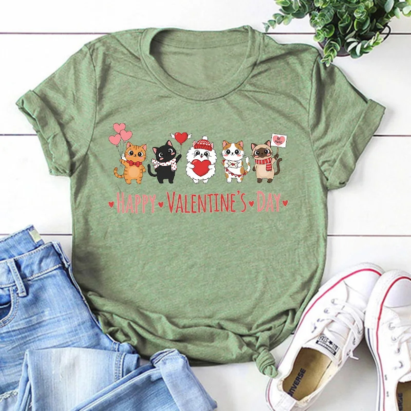 

Cute Valentine's Day Cat Shirt 2026 Valentine's Day Cat Tee Gift for Cat Lovers Graphic Tshirts Aesthetic m