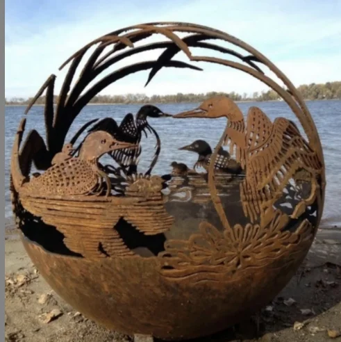 

Fire Sphere Corten Steel Fire Ball Durable Outdoor Cut Metal Ball Steel Fire Pit for Commercial Patios