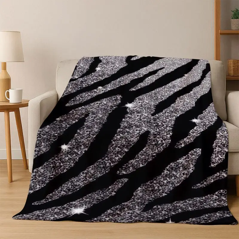 Black White Zebra Stripe Flannel Blanket Soft Warm Blanket Throw Blanket for Bedroom Living Room Bed Travel Camping Picnic Gift