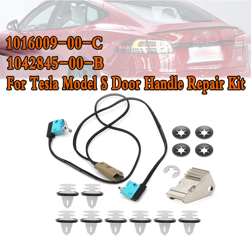 For Tesla Model S Door Handle Repair Kit Microswitch Harness 1016009-00-C Handle Paddle 1042845-00-B with Door Panel Clips