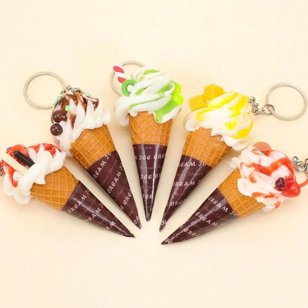 Simulated Ice Cream Keychain, Japanese and Korean Ice Cream Cone Bag Charm, Simulated Food Dessert Charm