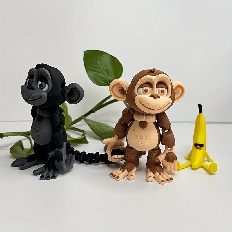 A Funny Monkey Statue, Multi-color 3D Printed Animal Set Ornament for Desk, Car or Office - Christmas, Halloween