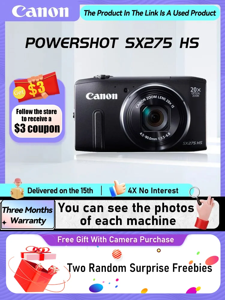 كاميرا Canon PowerShot SX210 IS SX275 HS المحمولة بطاقة صغيرة كاميرا رقمية 14X عدسة زووم بصري 1080P HD كاميرات فيديو 12.10MP (مستعملة