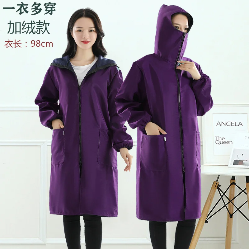 Autumn and winter adult coverall adult lengthened long sleeve apron kitchen household hooded men and women