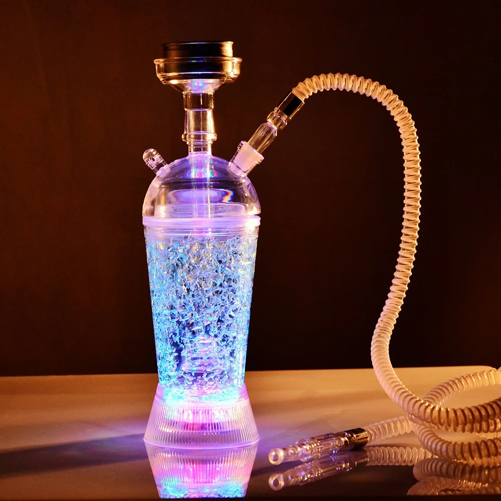 Acryl Waterpijp Shisha Pijp Cup Set Met Slang Led Licht Rvs Kom Houtskool Houder Chicha Narguile Rookaccessoires