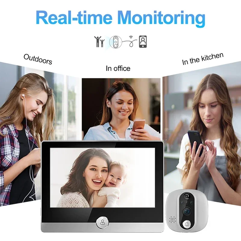 Smart Video Doorbell Intercom WiFi Surveillance Camera 1080P With 4.3 inch LCD Visual Screen PIR Motion Detection Home Security