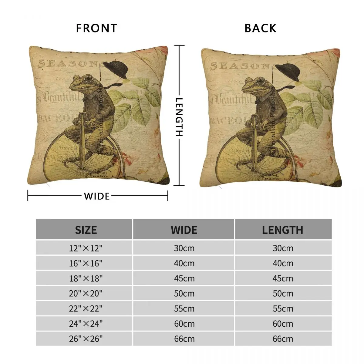 Frog Riding Bicycle Vintage Square Pillowcase Polyester Linen Velvet Creative Zip Decor Pillow Case Home Cushion Cover