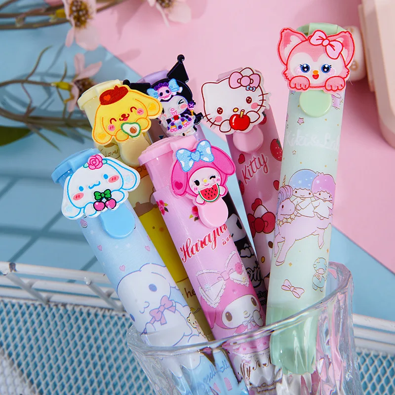 New Sanrio Press Eraser 6pcs Students Kawaii Stationery Cartoon  Automatic Eraser Clean Rubber Children Birthday School Gift