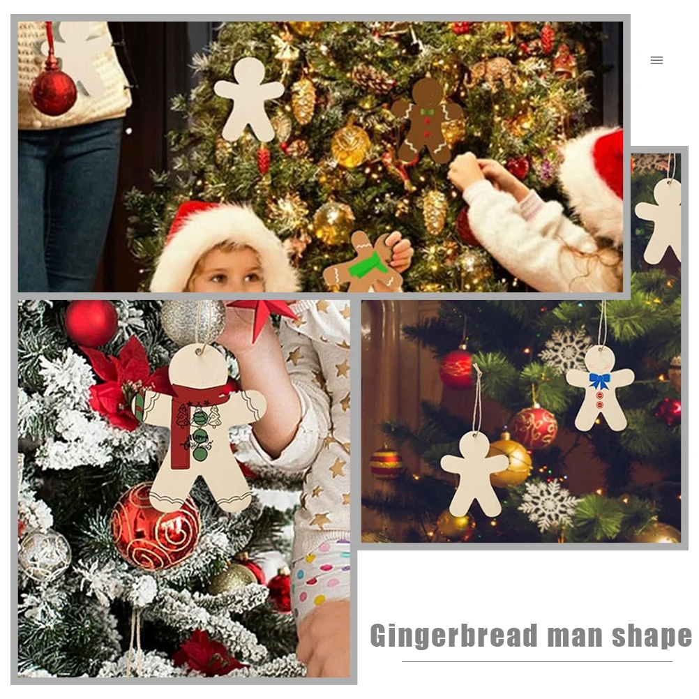 

20 set Wooden Christmas Tree Decorations Gingerbread Cutouts Unfinished Wood Chips Diy Ornaments With Holes For Crafts Graffiti