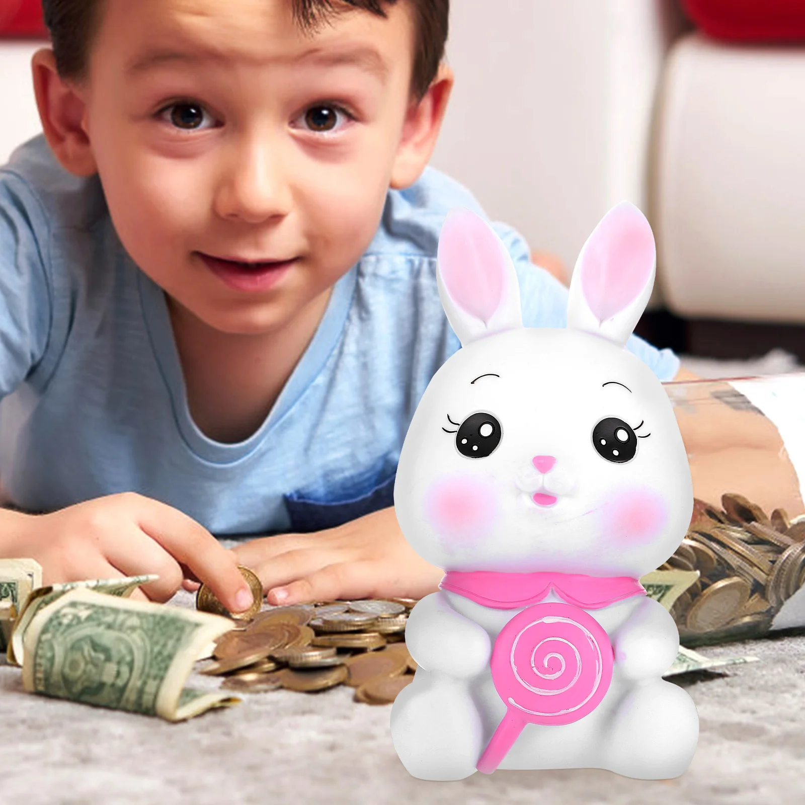Caixa de economia de dinheiro resistente a quedas, adorável jarra de moedas em forma de coelho para crianças, acabamento fino, decoração de casa, recipiente de armazenamento
