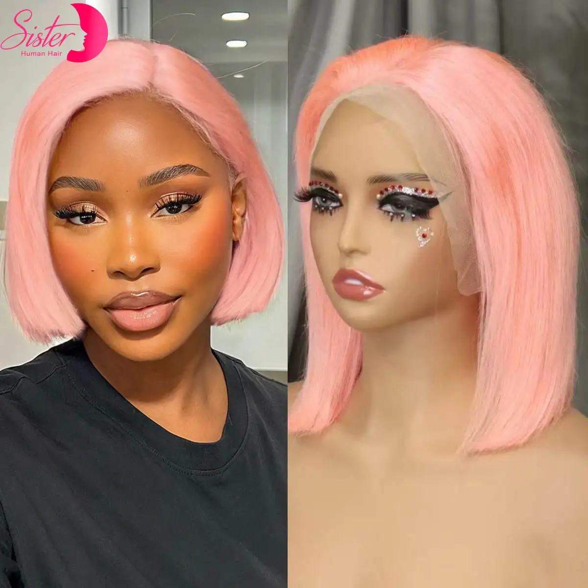 

250% Плотность Короткий Розовый Боб Парик Человеческих Волос Парики 13x4 Кружева Фронтальная Двойная Вытянутая Кость Прямые Цветные Парики Боб для Чернокожих Женщин