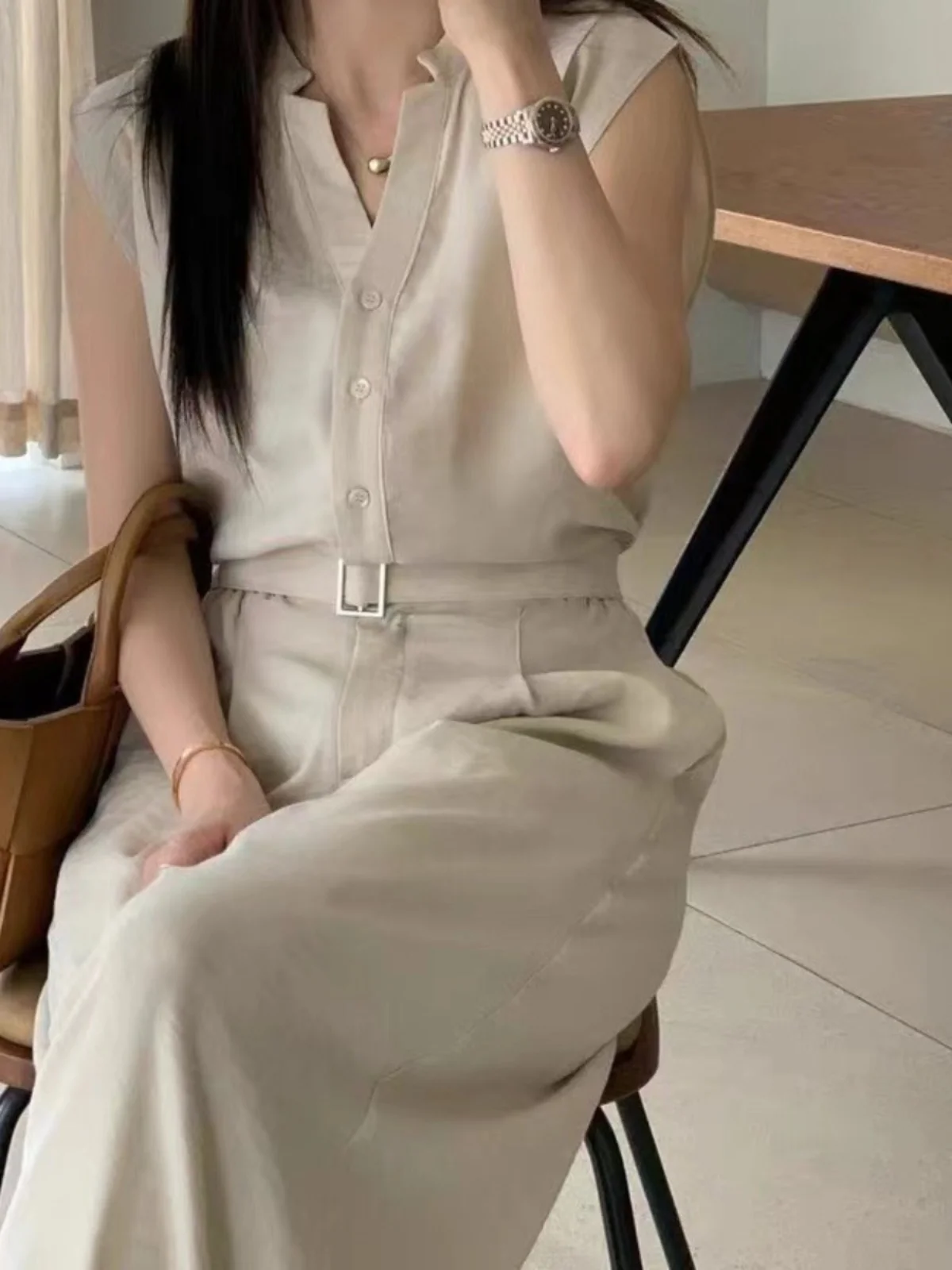 Damski kombinezon casualowy Ele High-End Svel Vest z elastyczną talią i szerokimi nogawkami, modny wiosenny nowy model.