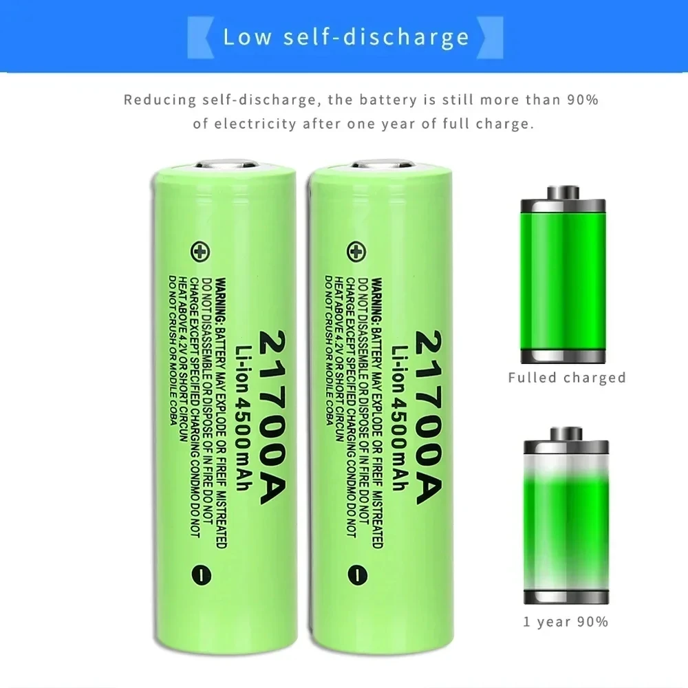 Brand New 100% Original 21700 Battery 4.2V 4500mAh Discharge 21700 Li-ion Battery Rechargable Battery with Free LED Flashlight