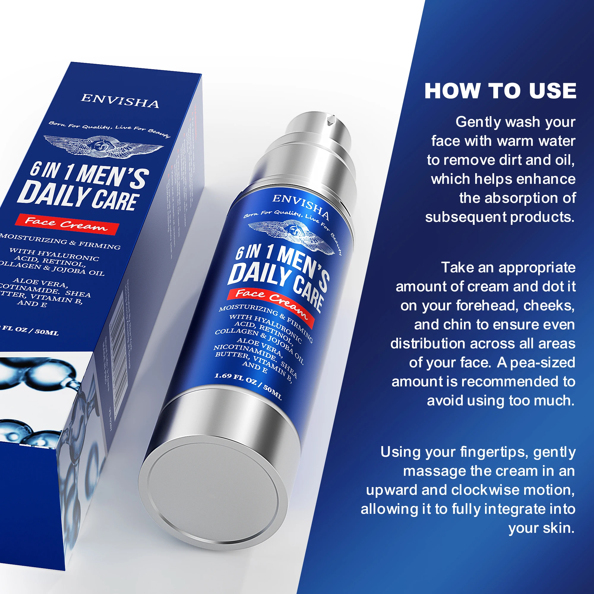 ENVISHA 6 IN 1 Gezichtsverzorging Crème voor mannen Anti-aging Hydraterende Whitening Verstevigende Huidverzorgingsproducten Collageen Schoonheid Gezondheid
