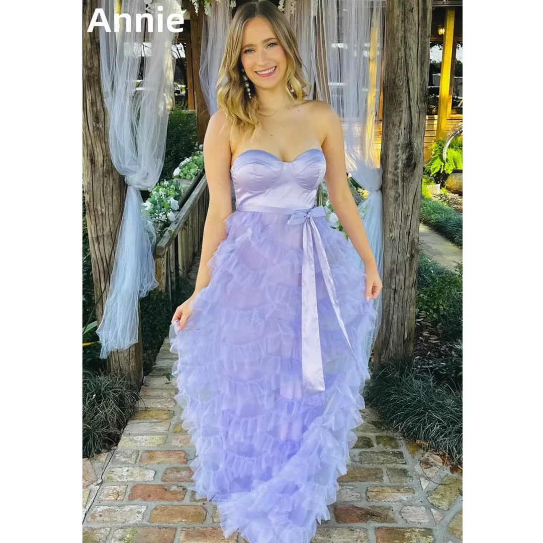 Annie Sexy Strapless Prom Dresses Light Purple Evening Dresses Multi-layer Tulle Sweet And Elegant Wedding Party Dress