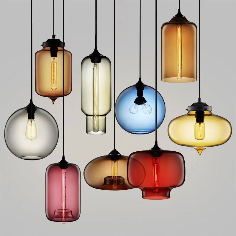 

Modern loft E27 glass lamp shade pendant lights colorful simple hanging lamp kitchen living room bedroom restaurant hotel room