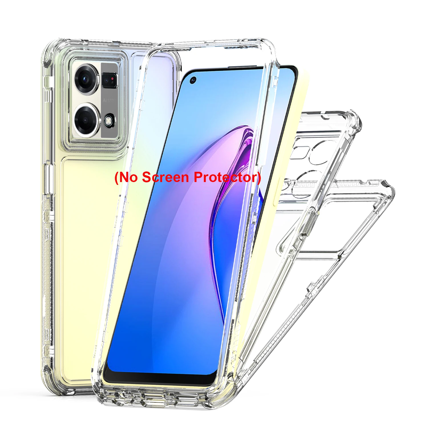 Funda de teléfono 3 en 1 con armadura resistente a prueba de golpes para OPPO Reno 7 4G CPH2363 marco de plástico duro transparente TPU contraportada Fundas Capa
