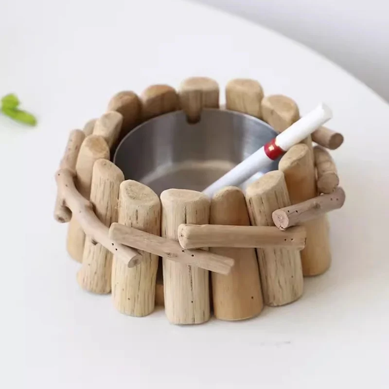 Log stainless steel ashtray household creative simple modern living room office hotel cigarette jar personalized decorations