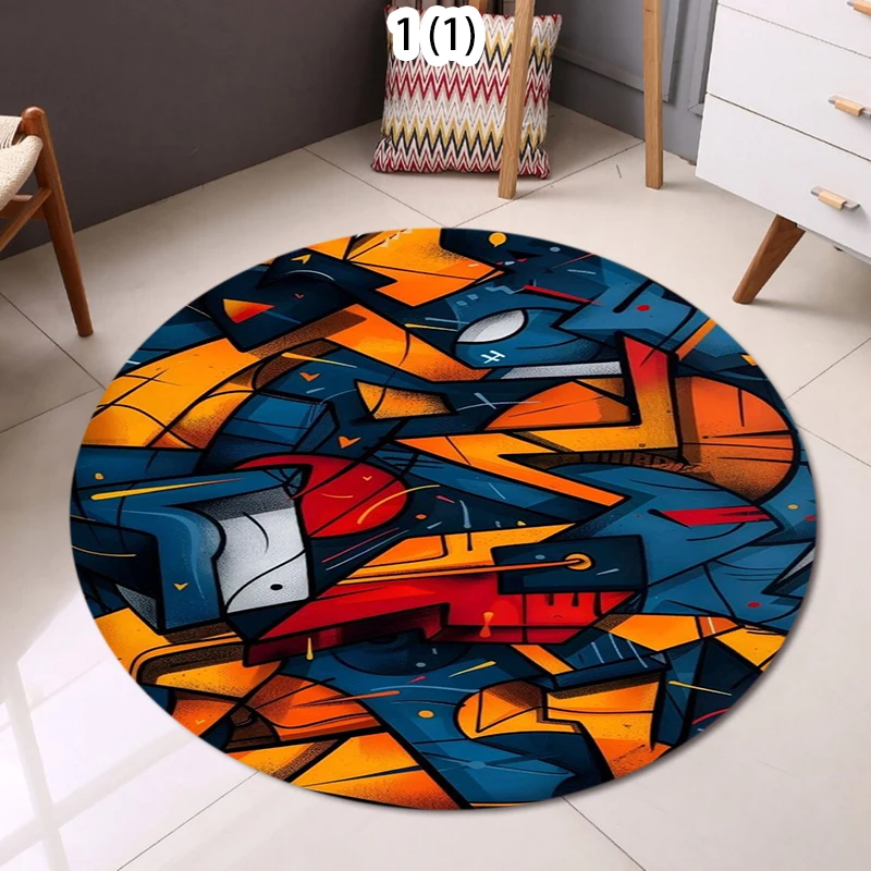 Retro Geometric Round Carpet Boho Vintage Home Decor Living Room Bedroom Floor Decor Mat Soft Non-slip Circle Rug Bedroom Decor