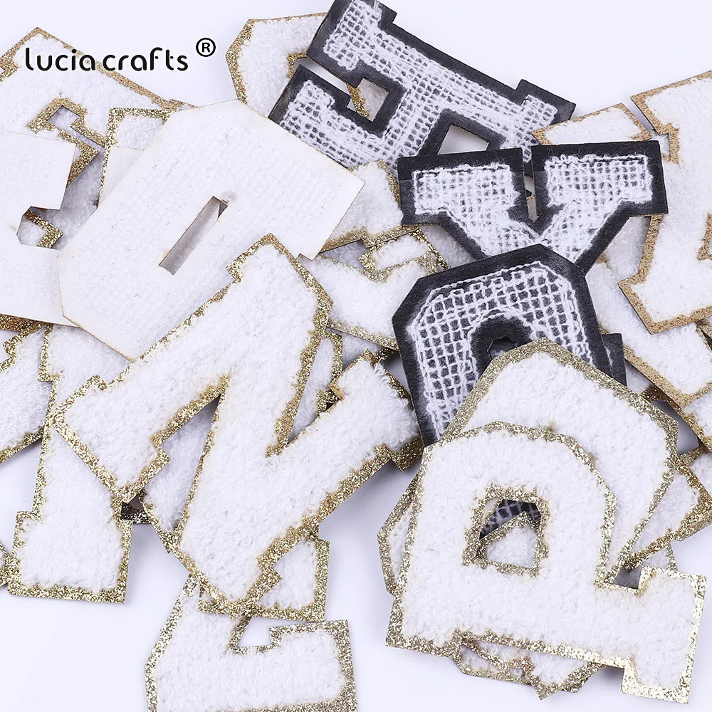 A-Z White Chenille Letter Patches  Towel Sequins Clothing Patch  Clothes Applique DIY Garment Hat Decor