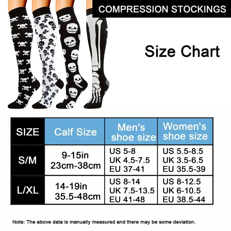 1/4 Pairs Men Women Compression Socks Fashionable Print Suitable Running Hiking Cycling Sports Compression Socks on the Knees